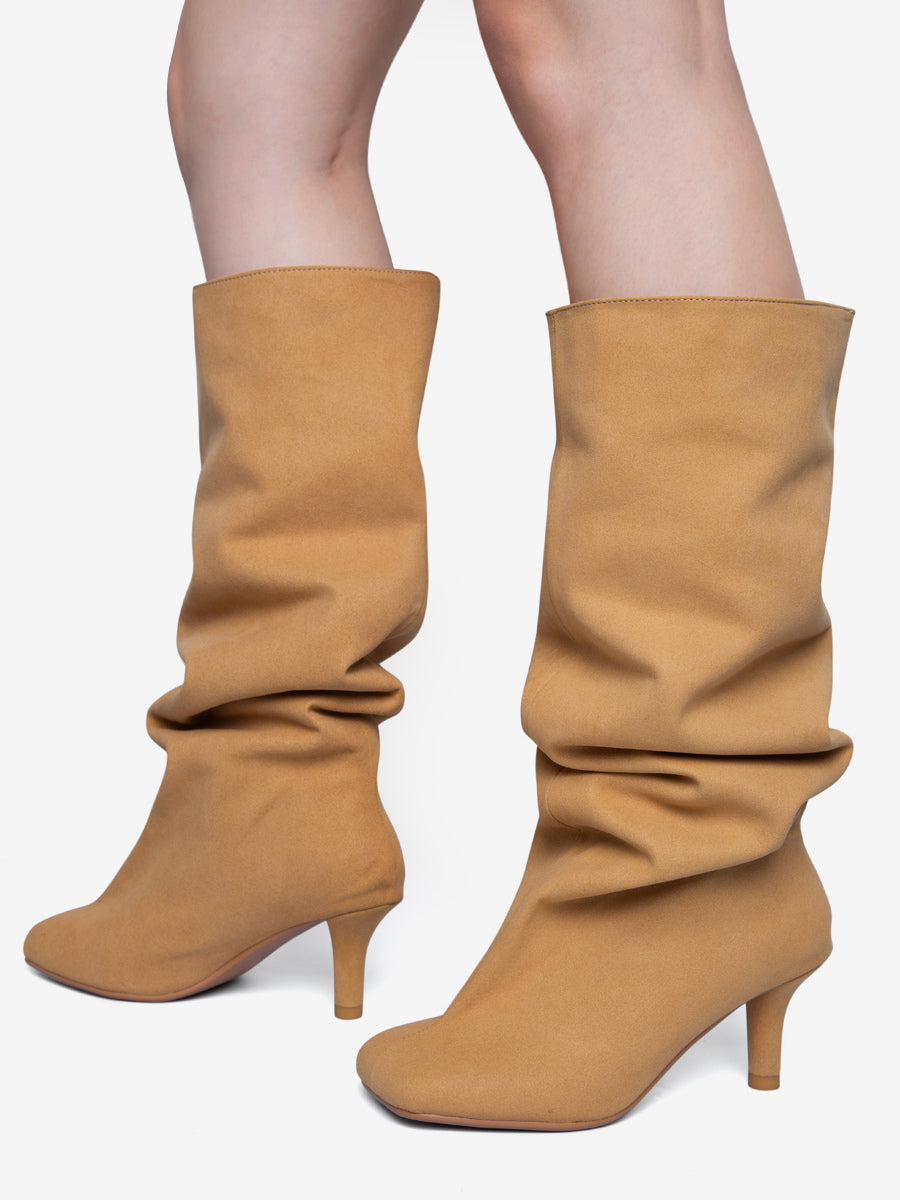 apricot square toe suede effect knee high boots — view 5