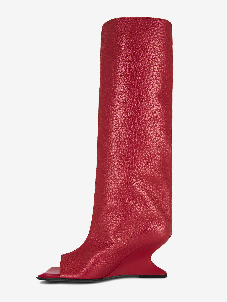 Red Open-Toe Knee-High Boots — view 4
