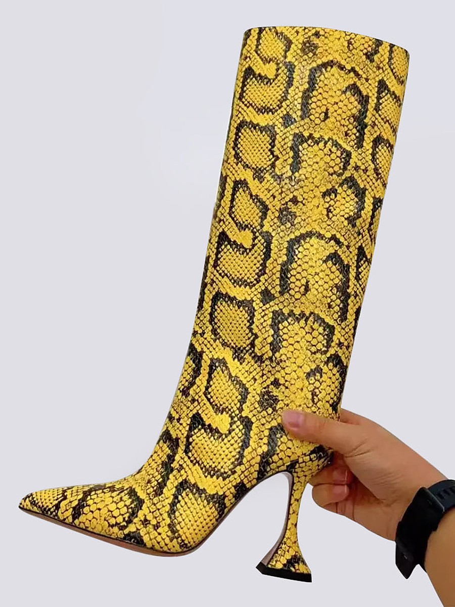 Yellow Pointed-Toe Mid-Calf Boots — view 1