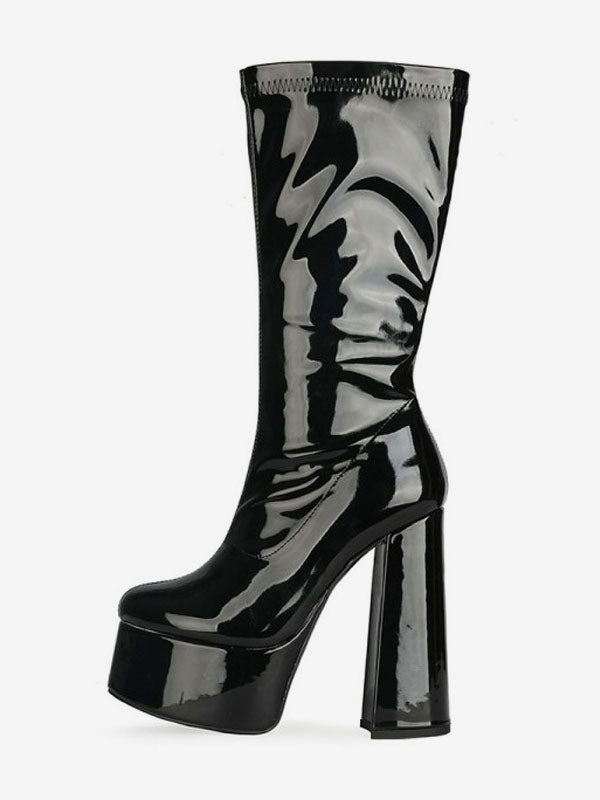 Purple Platform Block Heel Boots — view 8