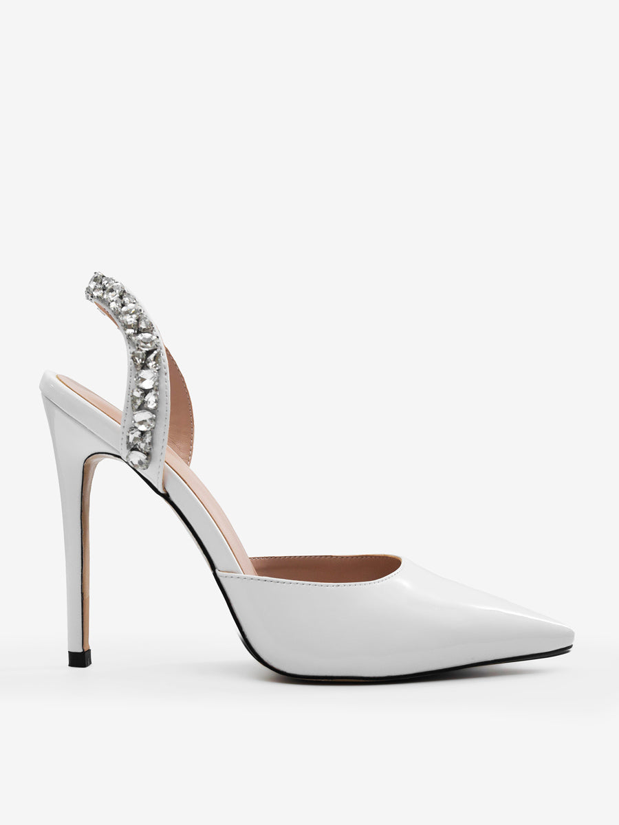 Red Pointed-Toe Slingback Embellished Court Shoes — view 7