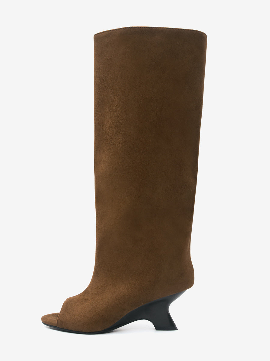apricot open toe suede effect knee high boots — view 12