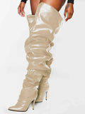 apricot over the knee pleated boots — view 9
