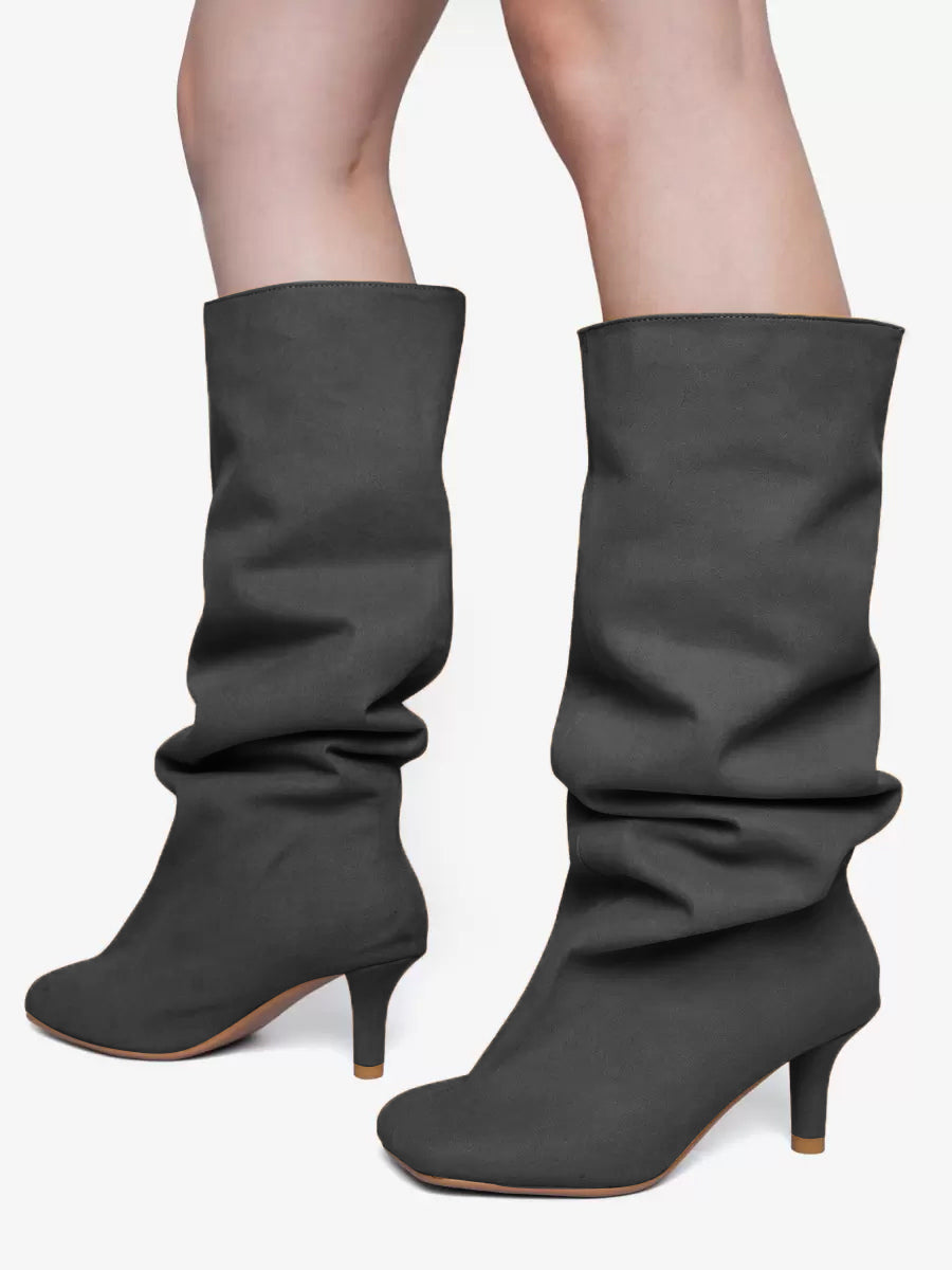 apricot square toe suede effect knee high boots — view 10
