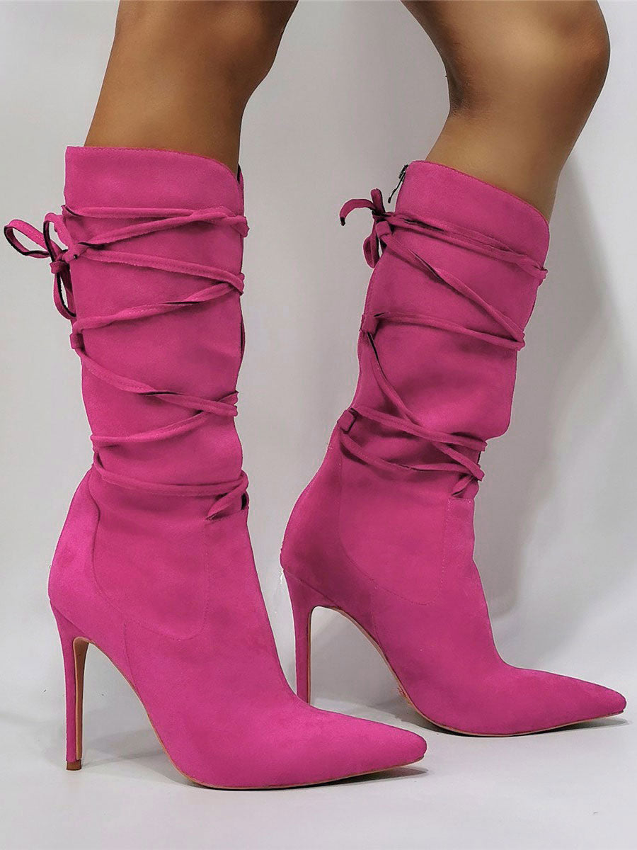 purple pointed toe lace up ankle boots — view 9