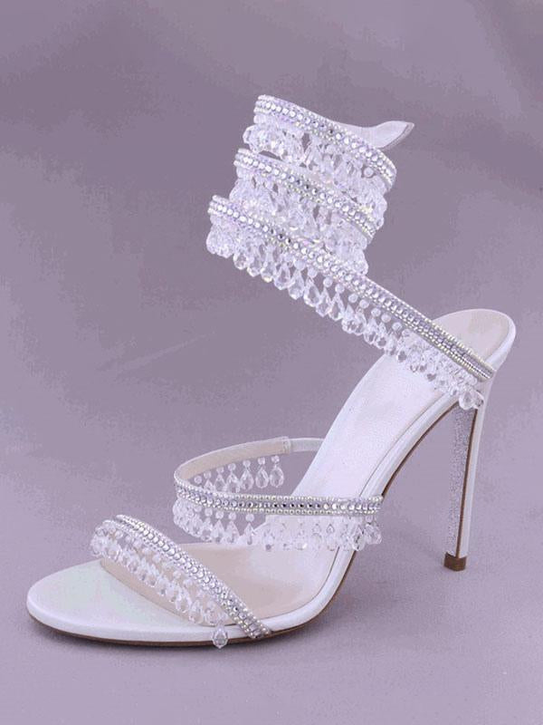 apricot open toe lace up embellished sandals — view 9