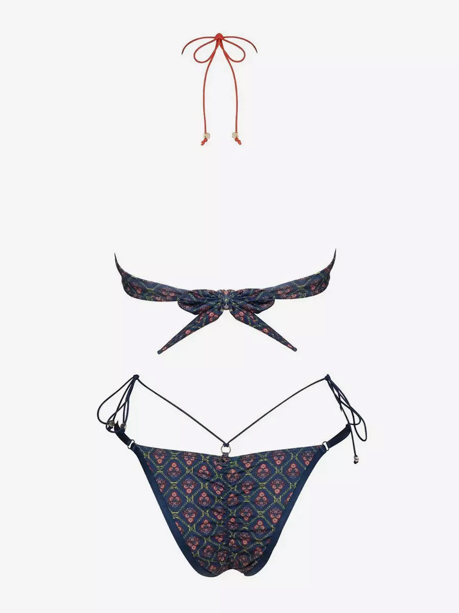 navy halter neck floral bikini set — view 5