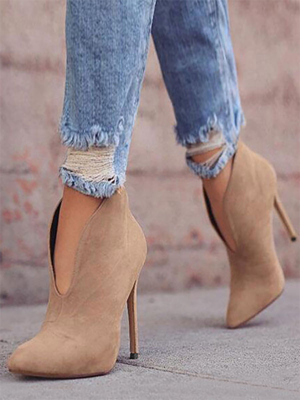 purple pointed toe suede effect ankle boots — view 2