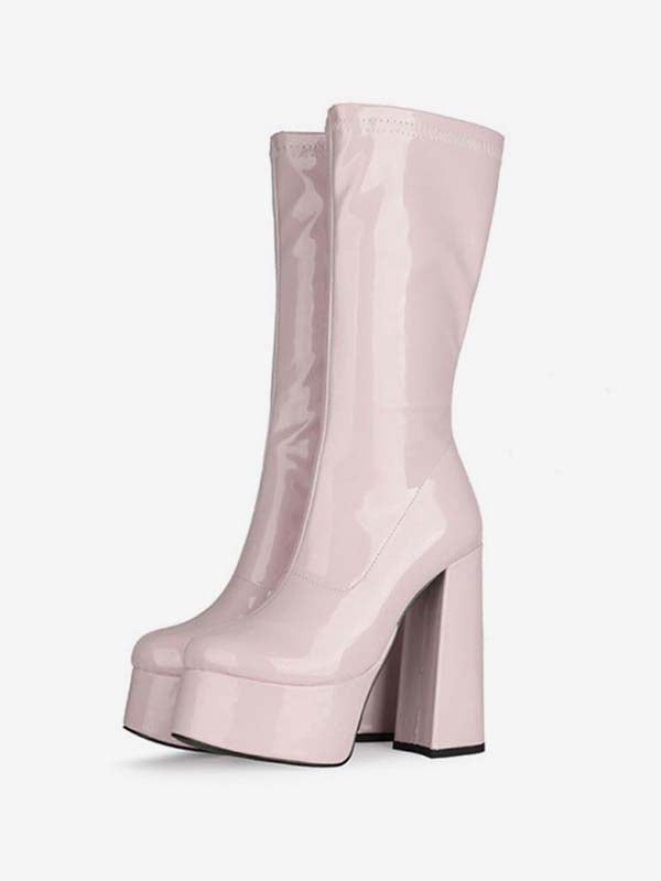 purple platform block heel boots — view 6