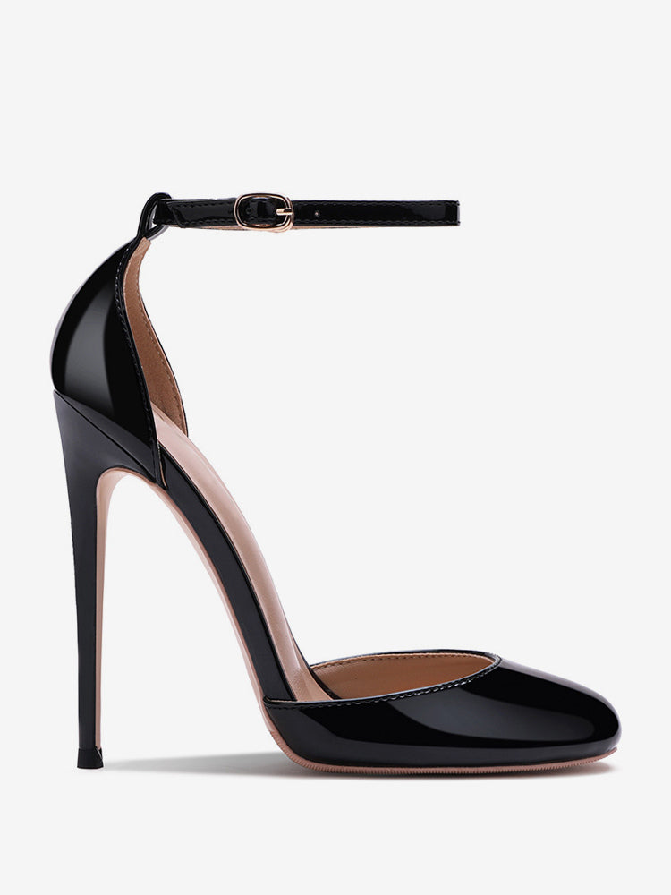 Red Round-Toe Ankle-Strap Stiletto Court Shoes — view 10