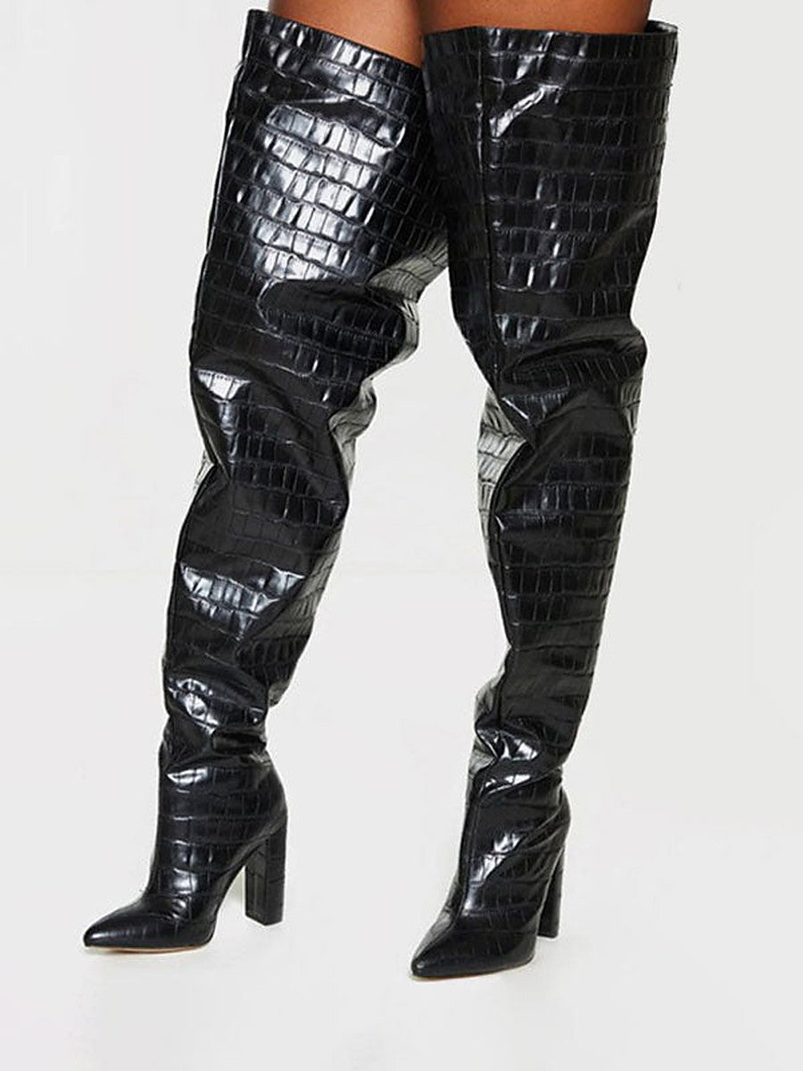Purple Block Heel Relaxed Over-The-Knee Boots — view 1