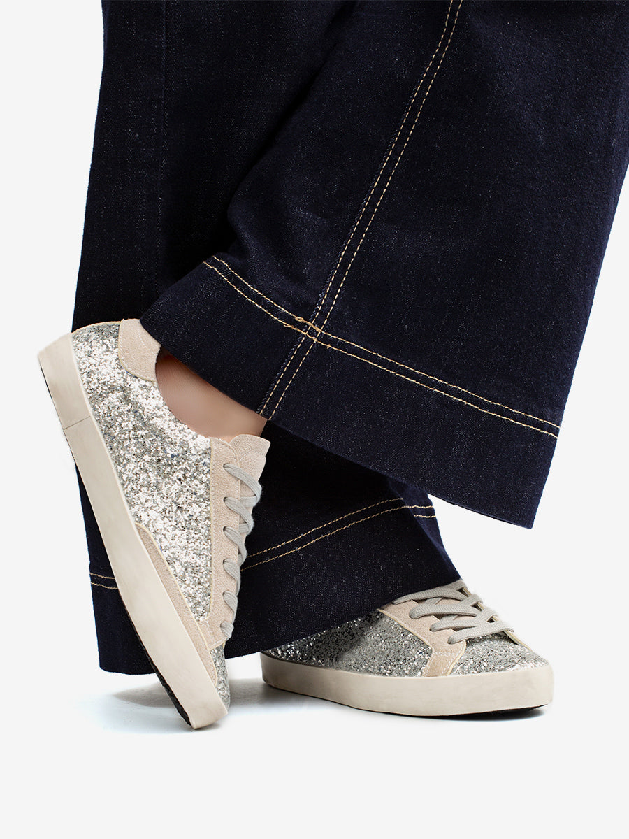 Black Lace-Up Metallic Trainers — view 6