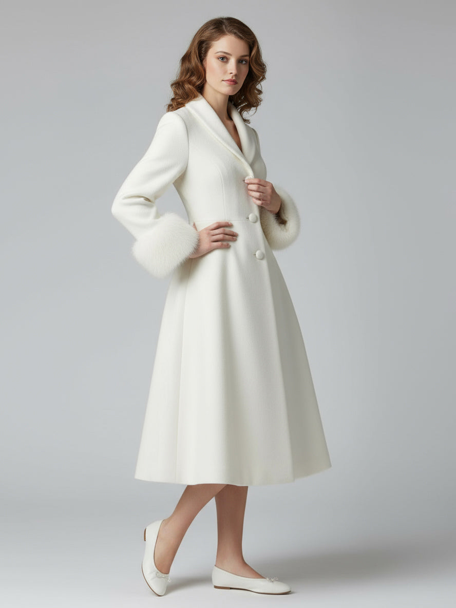 White Faux Fur Midi Coat — view 3