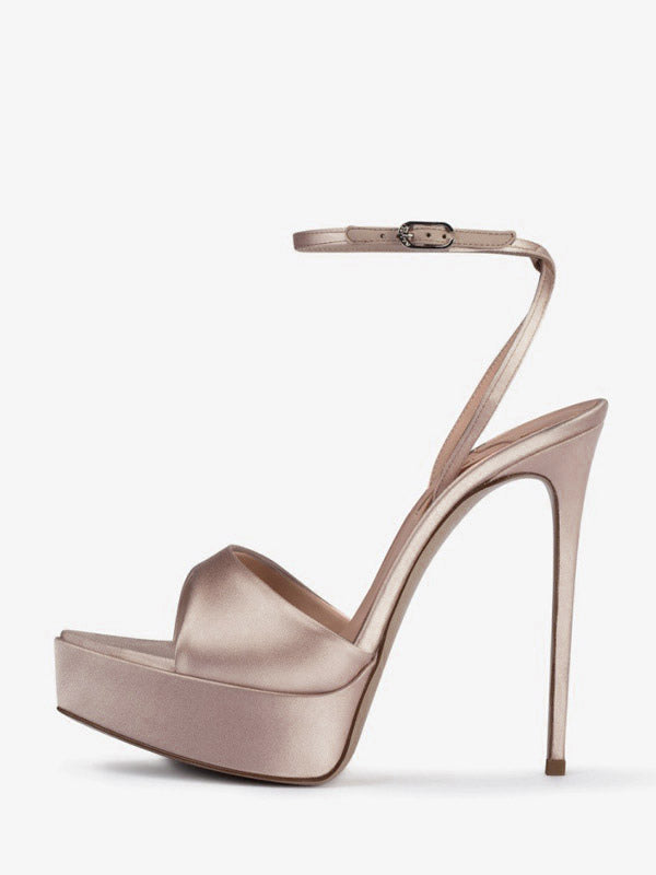 red open toe ankle strap satin sandals — view 3