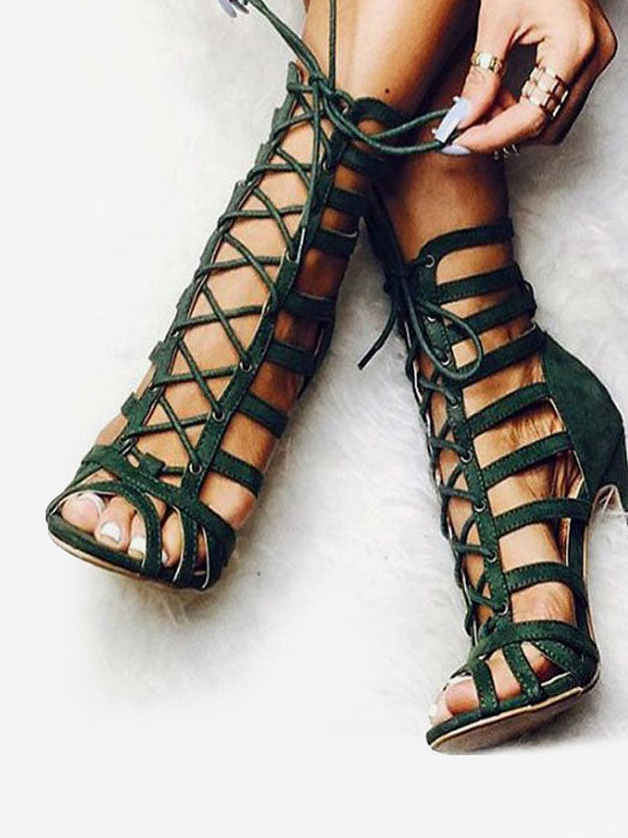 Olive Stiletto Lace-Up Gladiator Sandals — view 1