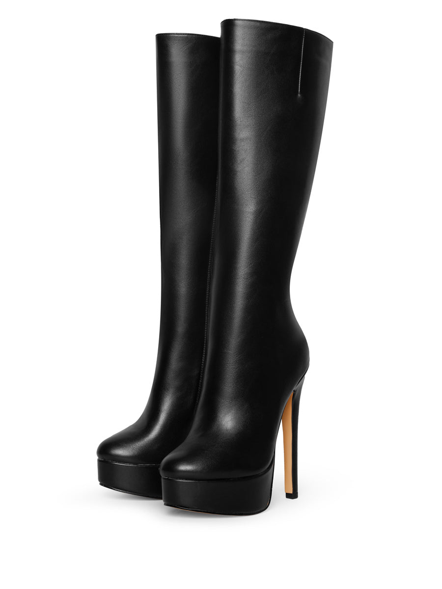 Red Round-Toe Platform Knee-High Boots — view 5