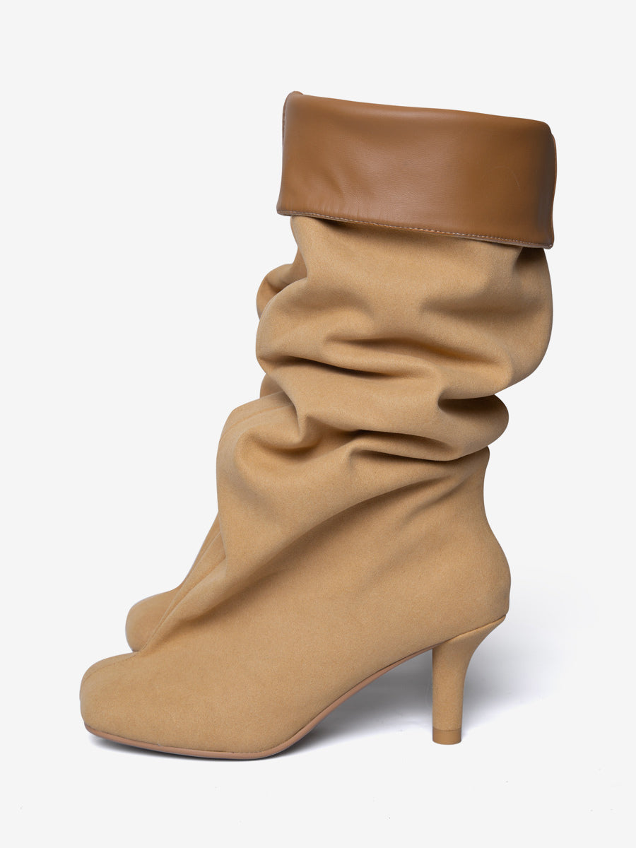 apricot square toe suede effect knee high boots — view 3