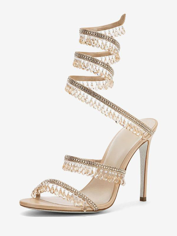 Apricot Open-Toe Lace-Up Embellished Sandals — view 4