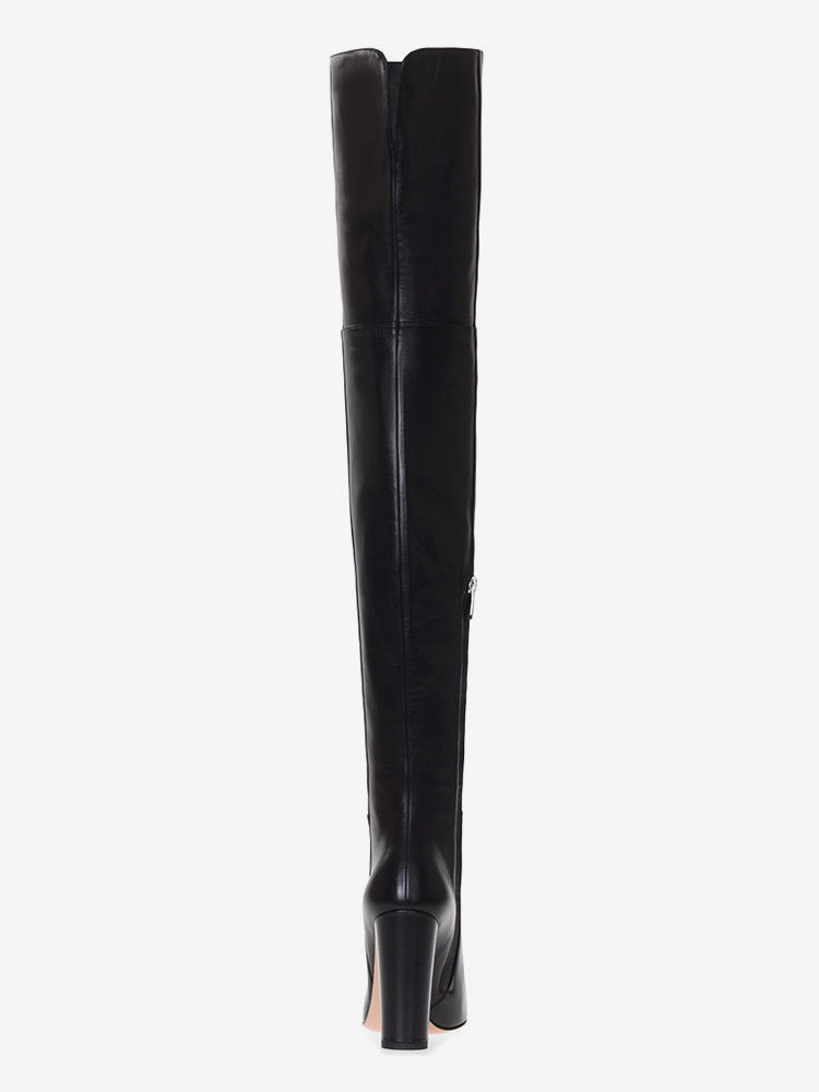 Nude Pointed-Toe Block Heel Over-The-Knee Boots — view 4