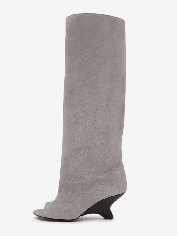 Apricot Open-Toe Suede-Effect Knee-High Boots — view 17