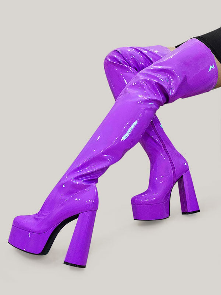 Lilac Platform Block Heel Over-The-Knee Boots — view 1