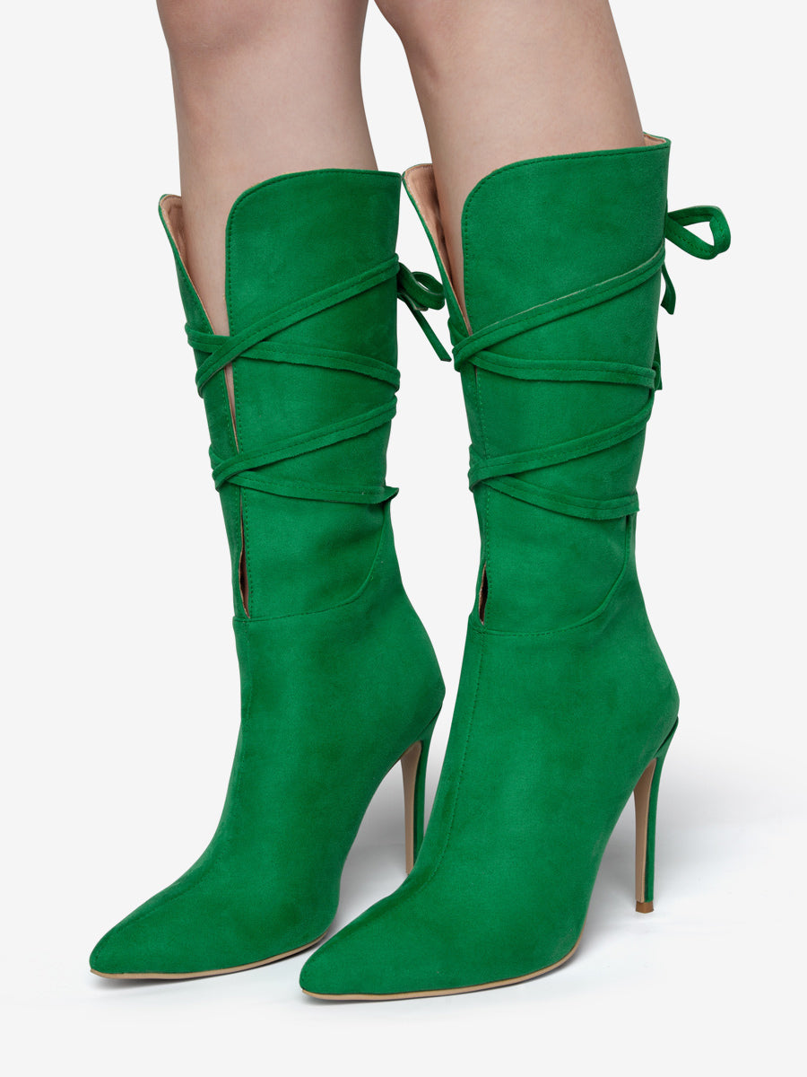 purple pointed toe lace up ankle boots — view 4