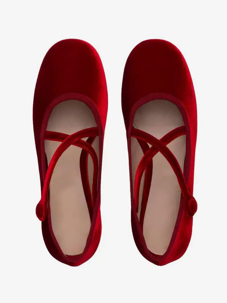 burgundy round toe velvet ballet flats — view 2