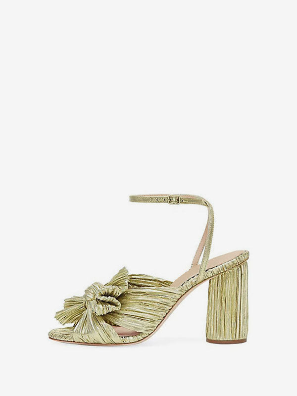 Gold Block Heel Bow Detail Sandals — view 8