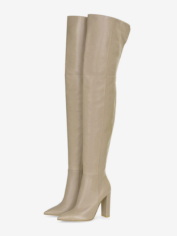 Nude Pointed-Toe Block Heel Over-The-Knee Boots — view 5