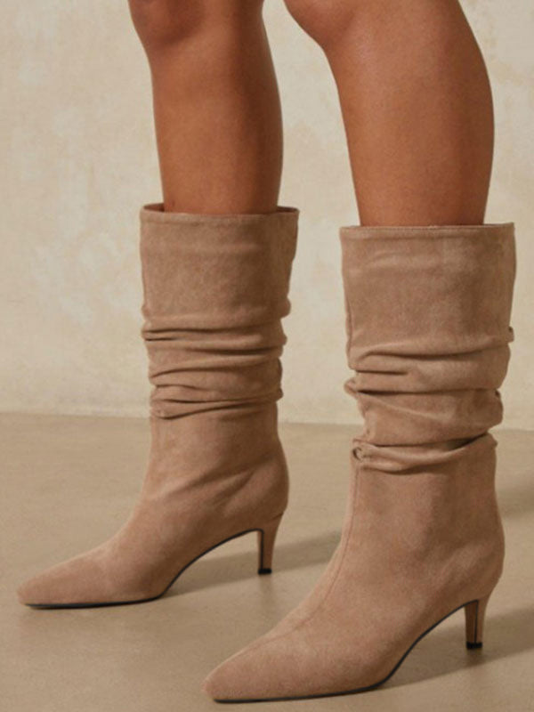 apricot kitten heel mid calf boots — view 4