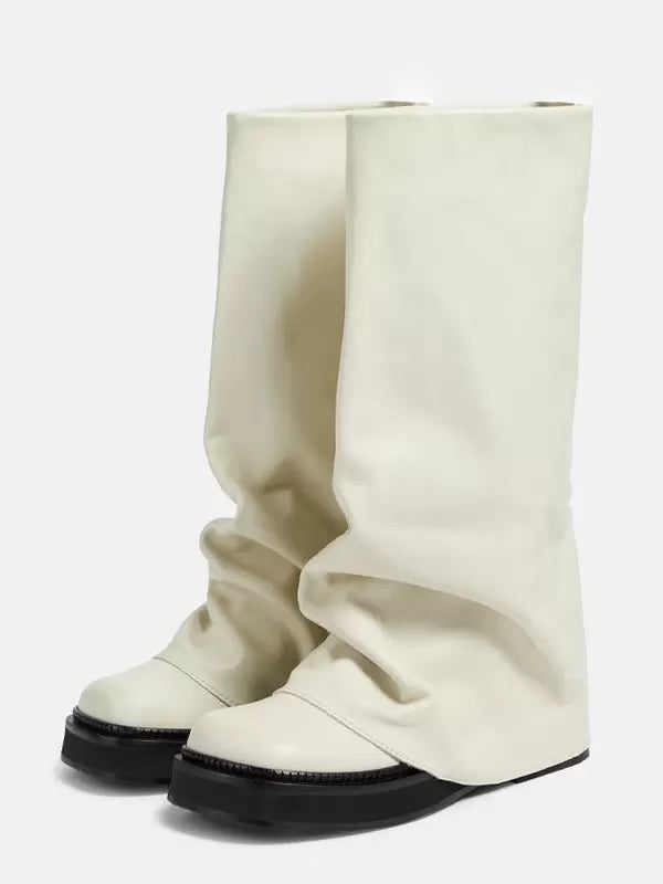 brown round toe knee high ruched boots — view 11