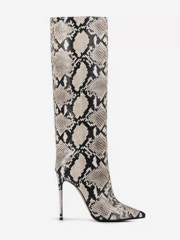 Python Pointed-Toe Knee-High Boots — view 2