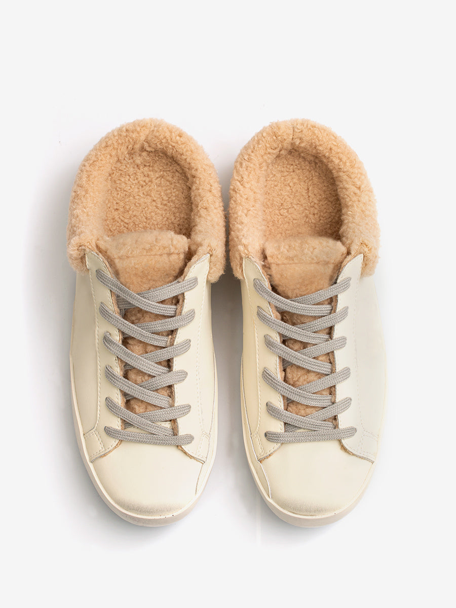 white round toe lace up shearling lined trainers — view 5