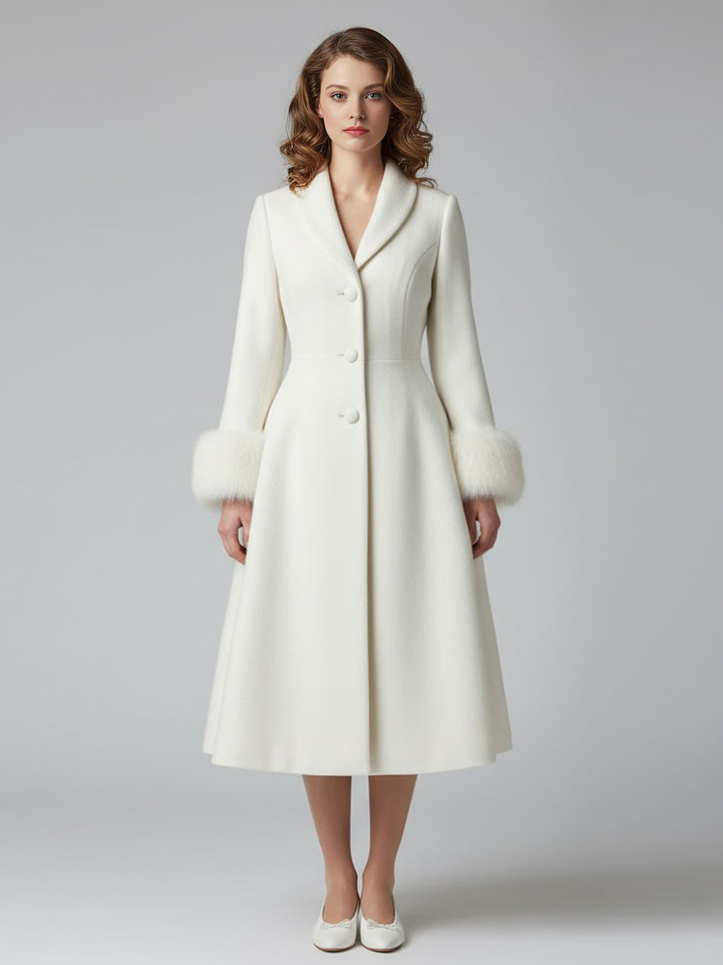 White Faux Fur Midi Coat — view 1