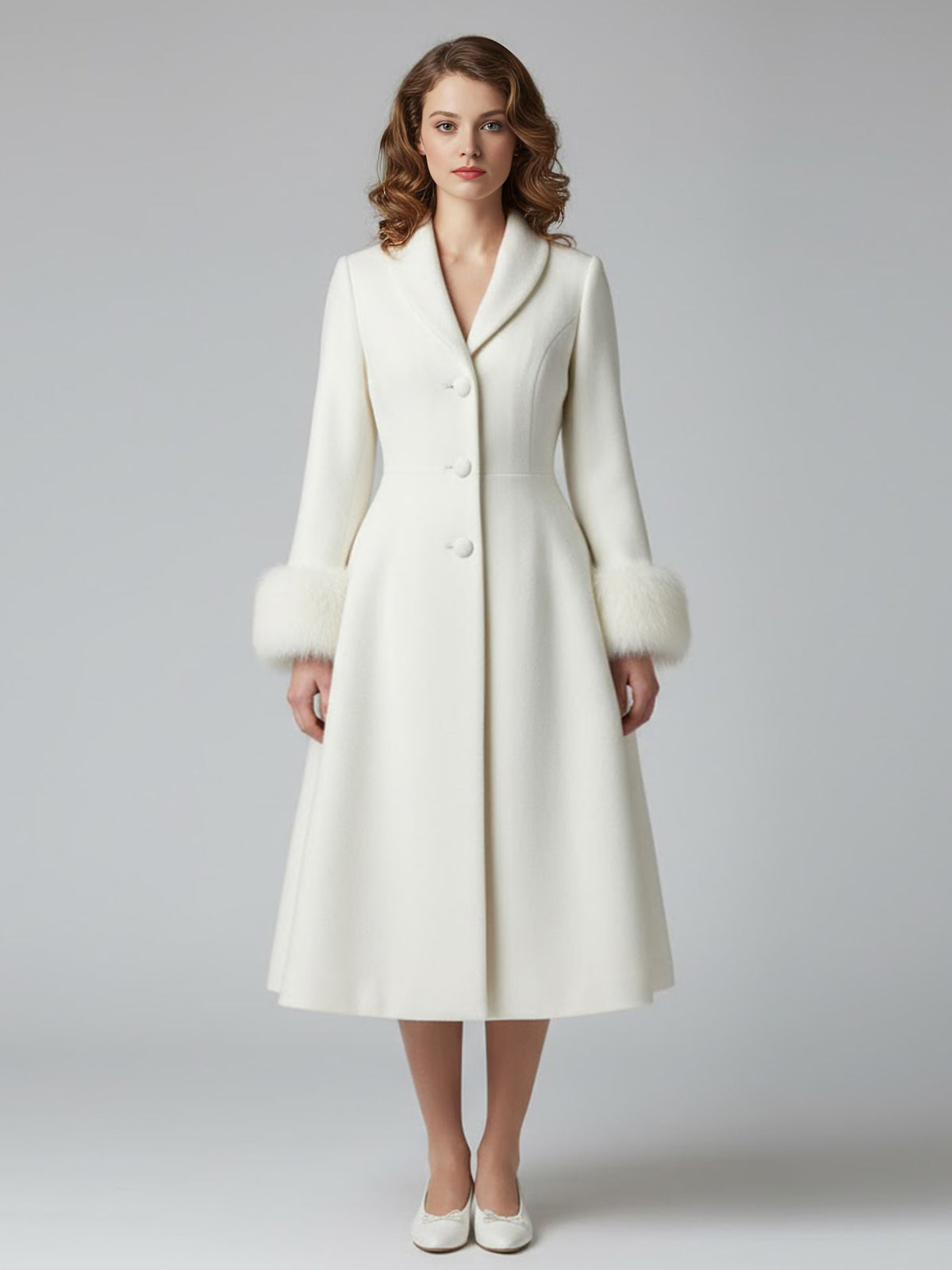 White Faux Fur Midi Coat — view 1