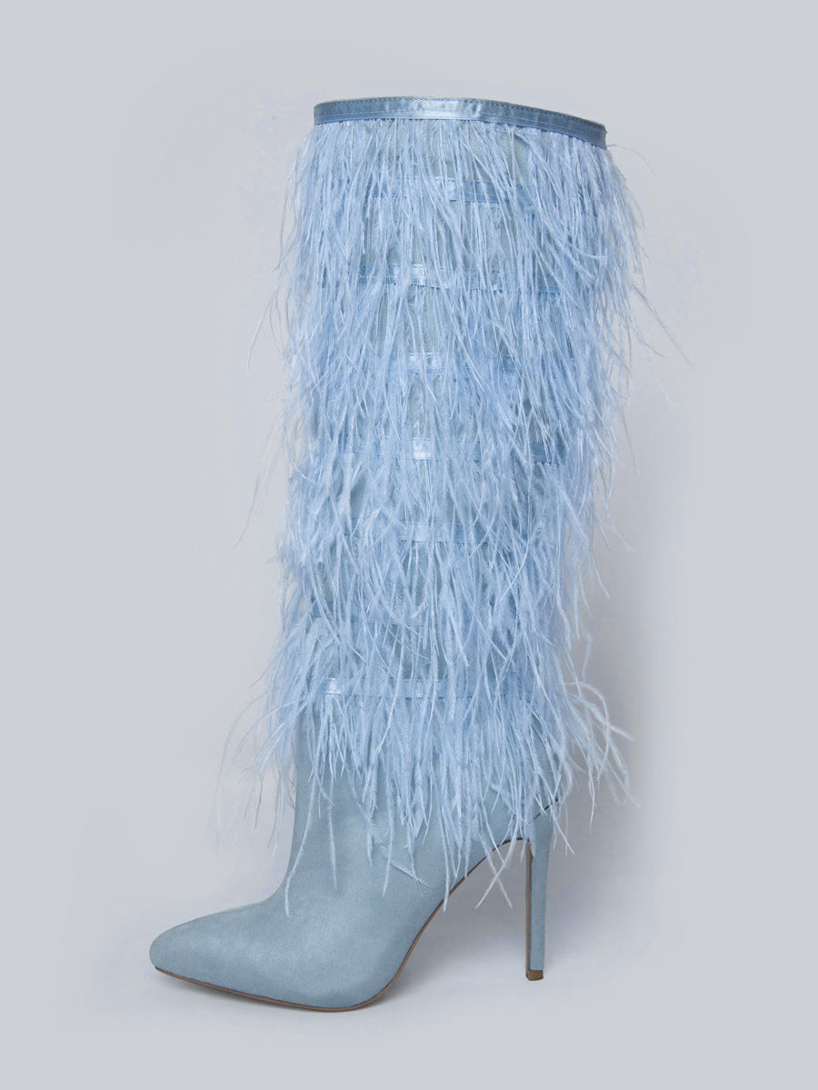 Sky Blue Stiletto Knee-High Boots — view 6