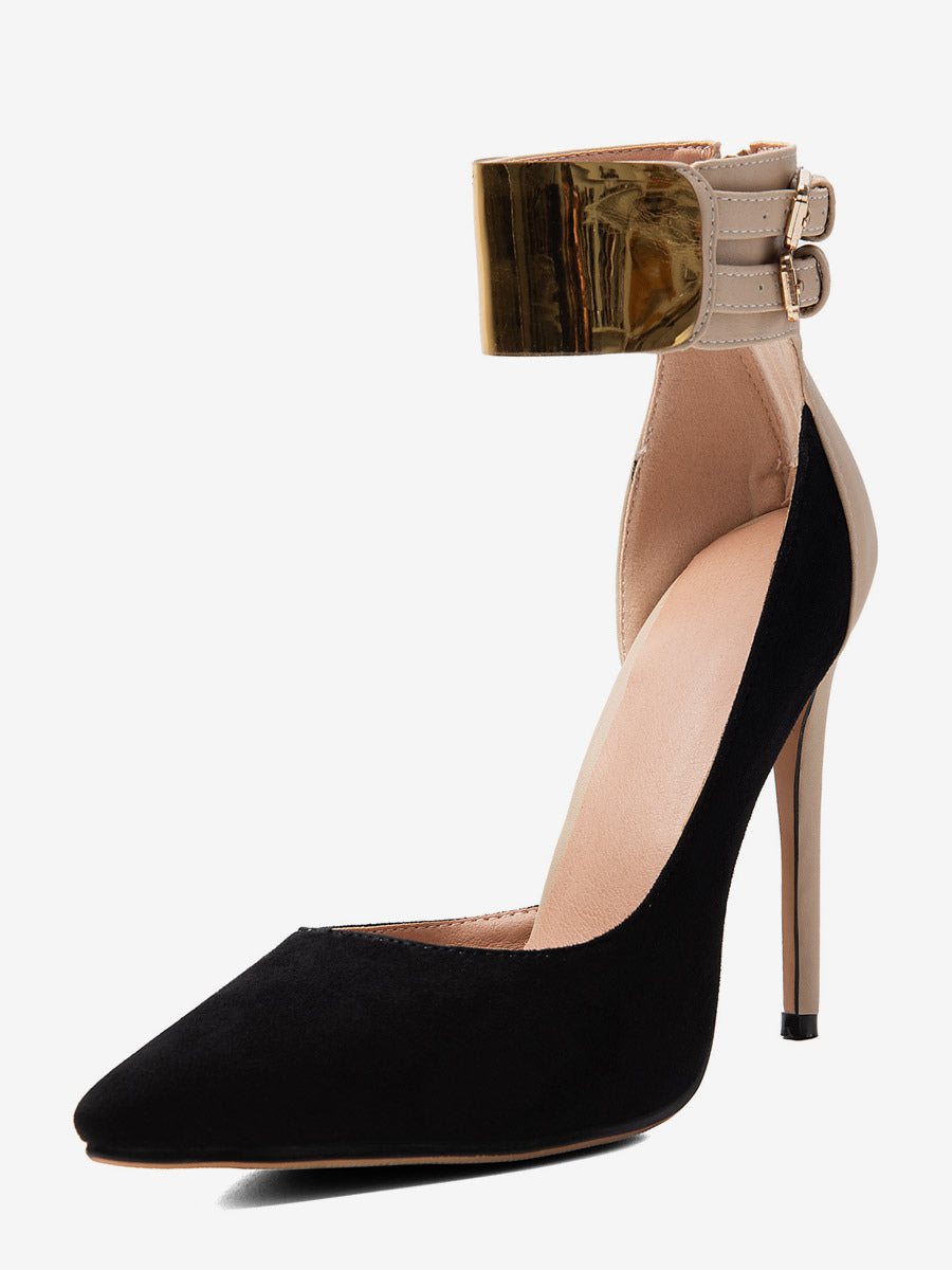Black Pointed-Toe Ankle-Strap Stiletto Court Shoes — view 2