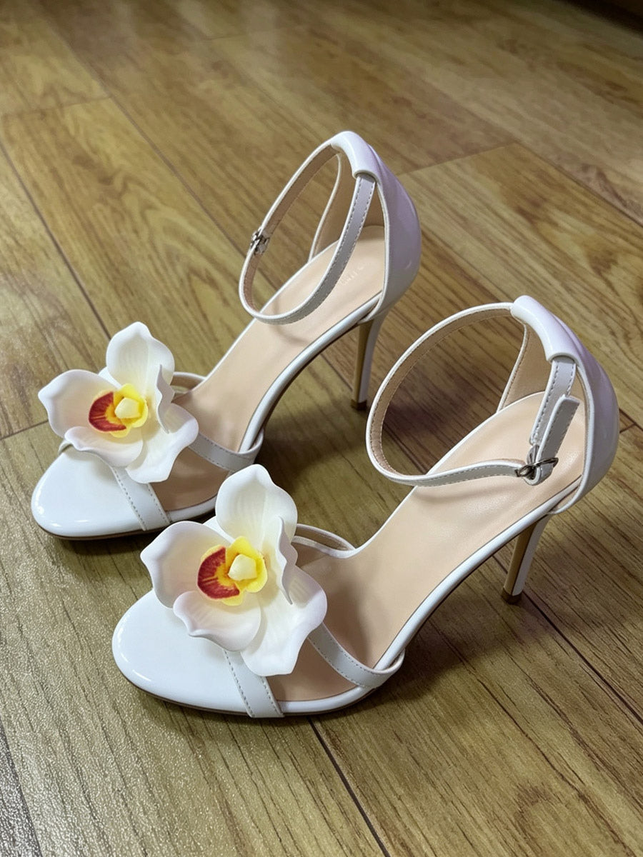 Green Open-Toe Satin Heels — view 7