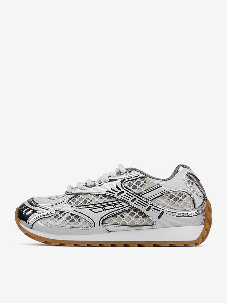 green round toe lace up contrast panel trainers — view 5