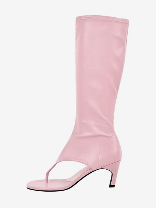 yellow open toe kitten heel stretch panel mid calf boots — view 12