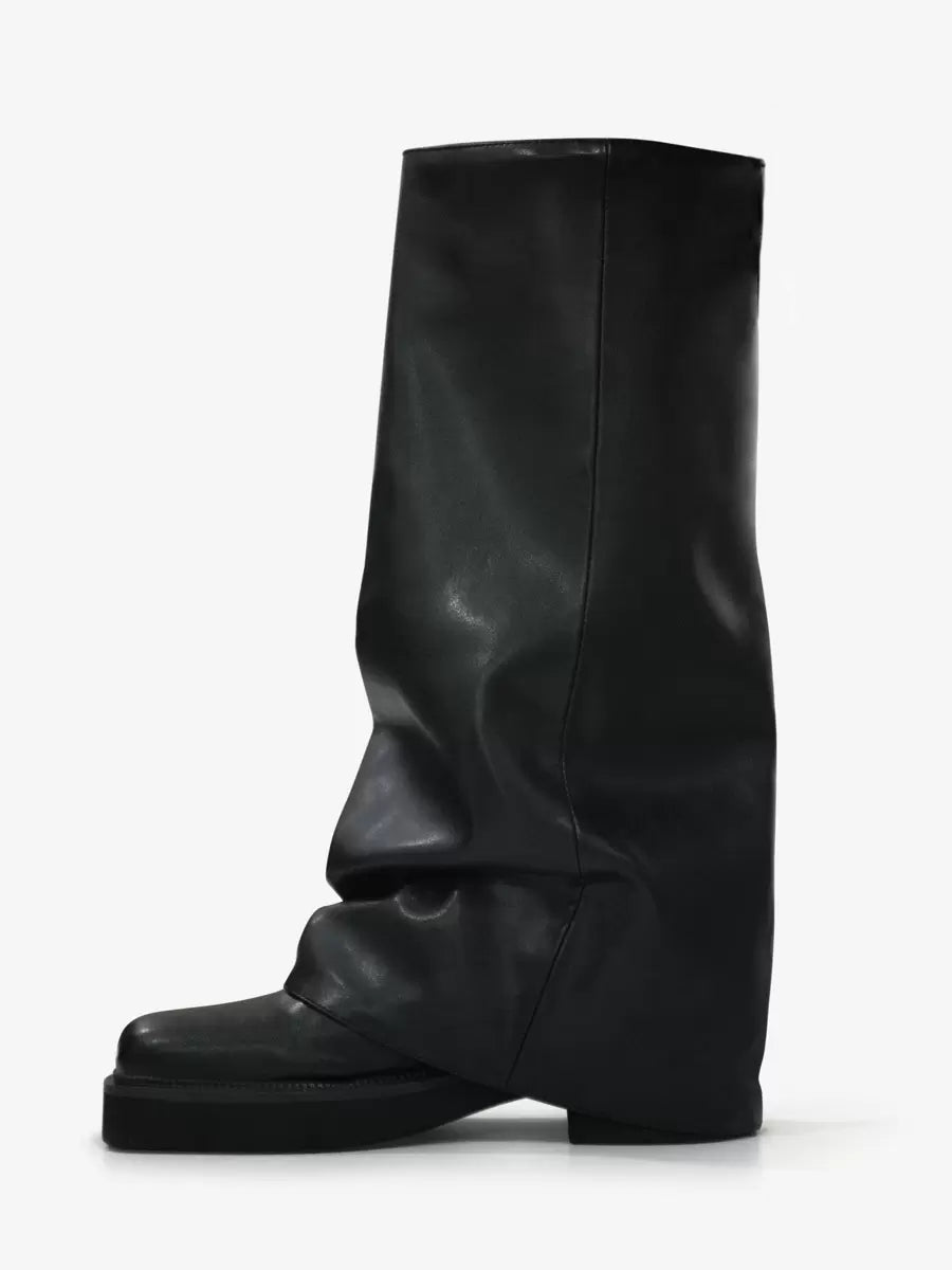 brown round toe knee high ruched boots — view 7