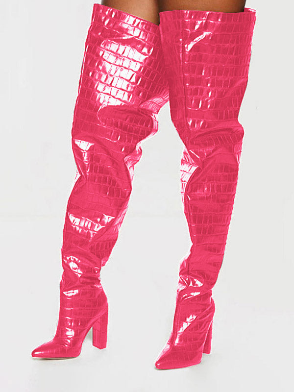 Purple Block Heel Relaxed Over-The-Knee Boots — view 8