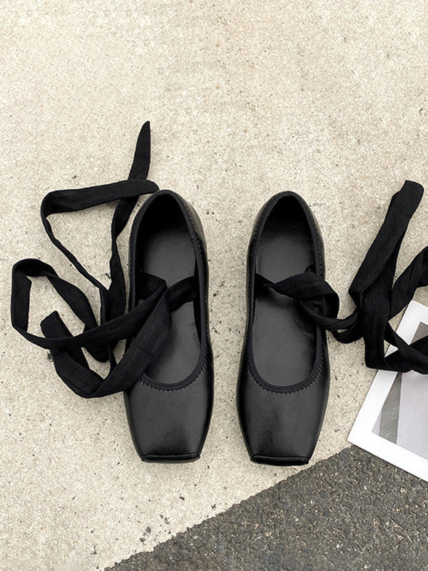 apricot square toe lace up ballet flats — view 10