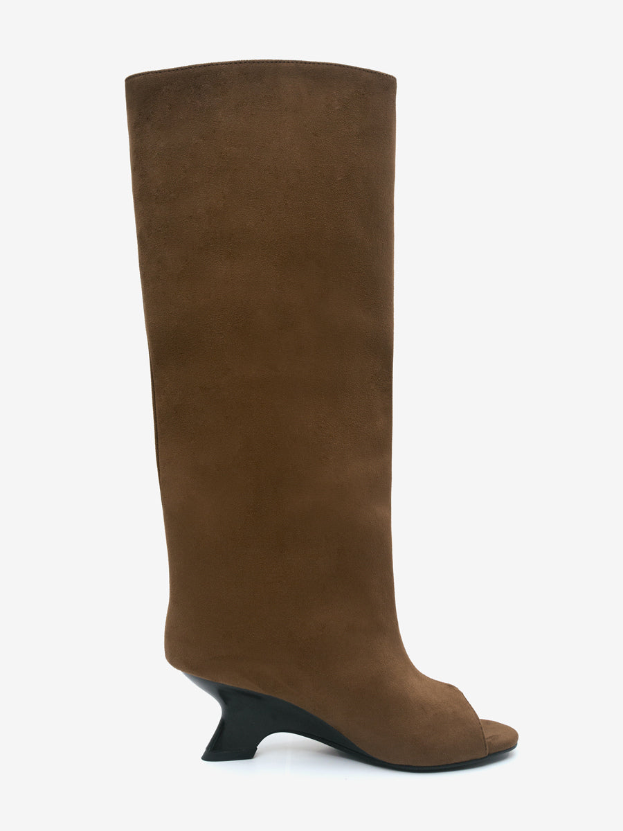 apricot open toe suede effect knee high boots — view 11