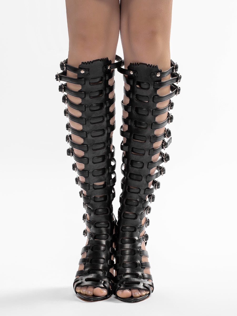 black open toe buckle gladiator sandals — view 7