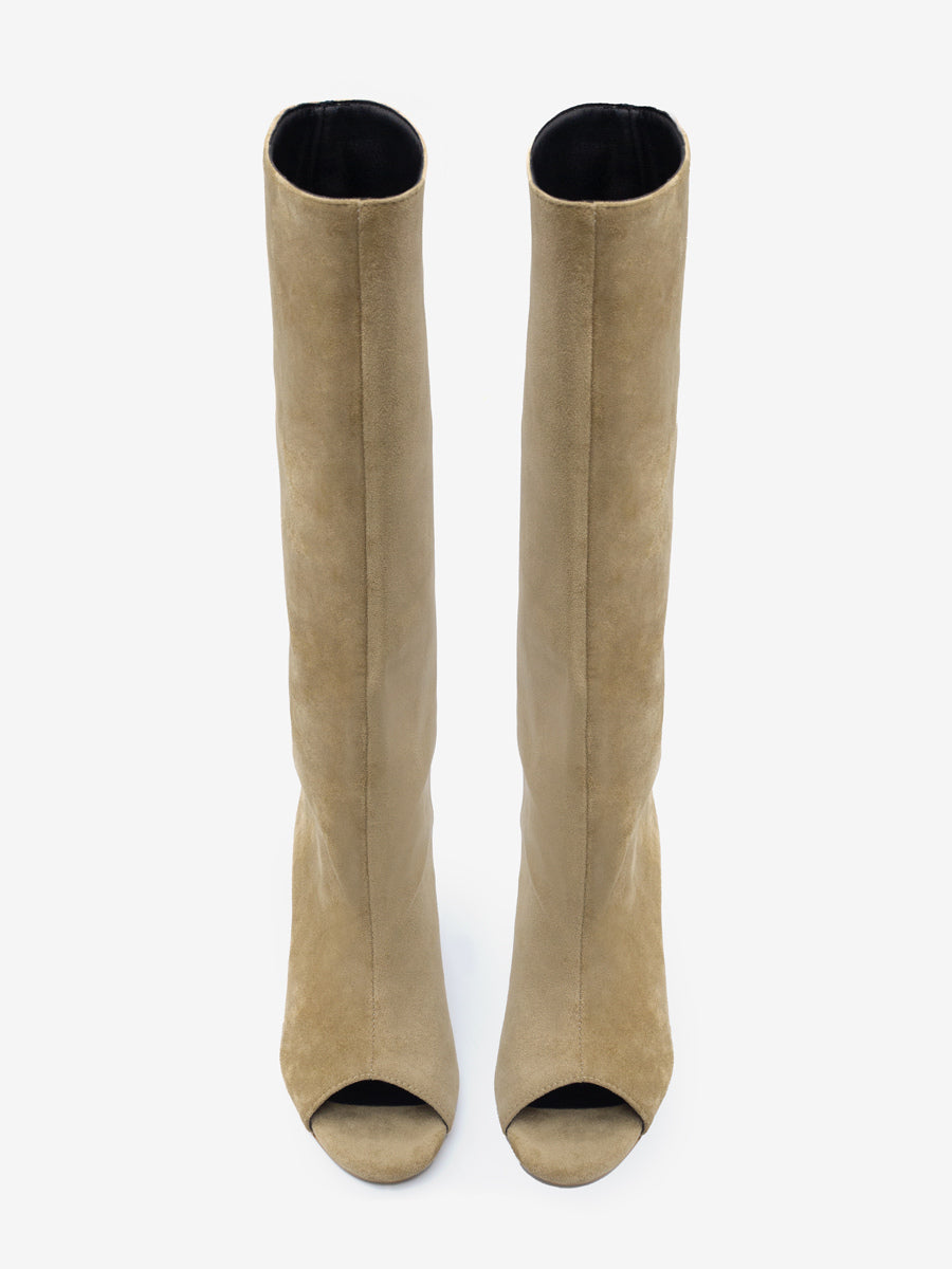 apricot open toe suede effect knee high boots — view 5