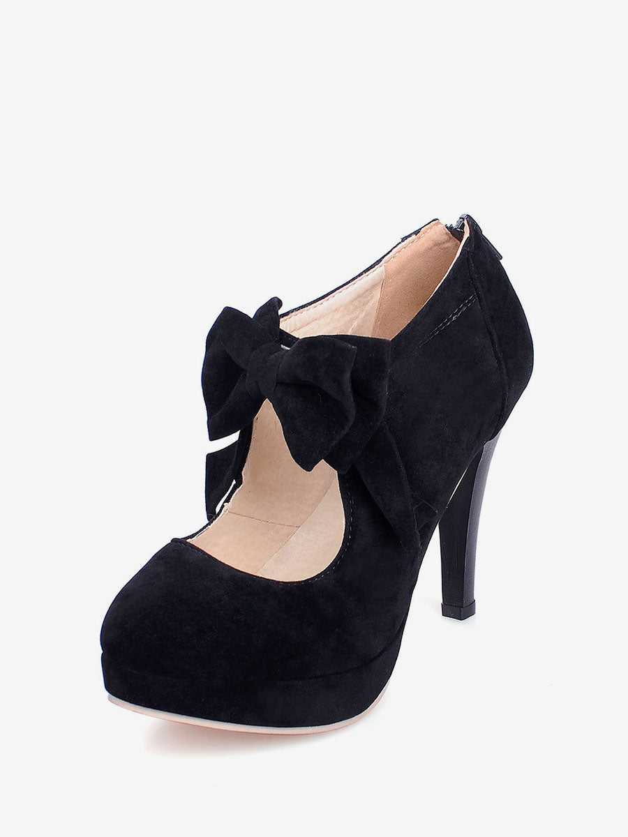 Apricot Round-Toe Platform Bow Detail Court Shoes — view 1
