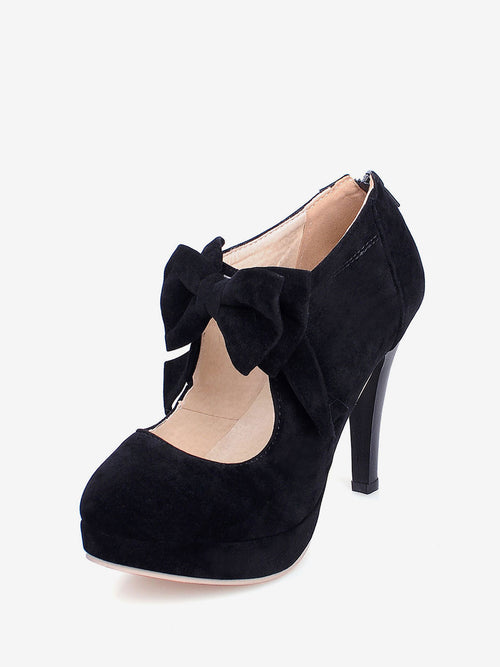 Apricot Round-Toe Platform Bow Detail Court Shoes — view 1