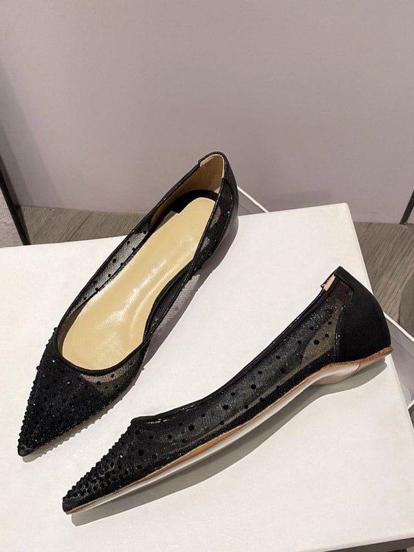 Champagne Pointed-Toe Slip-On Embellished Ballet Flats — view 6
