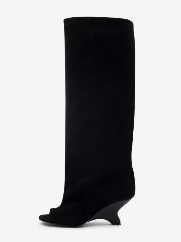 apricot open toe suede effect knee high boots — view 8